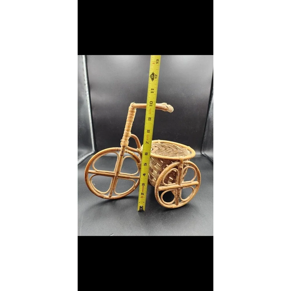 Vtg Wicker‎ Bamboo Tricycle Bike Planter Plant Pot Holder 10